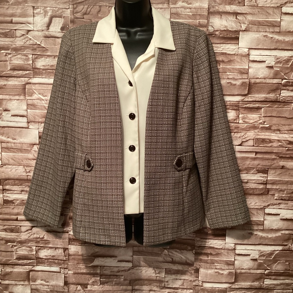 Perception Chic Plaid Blazer with Cream Blouse 12